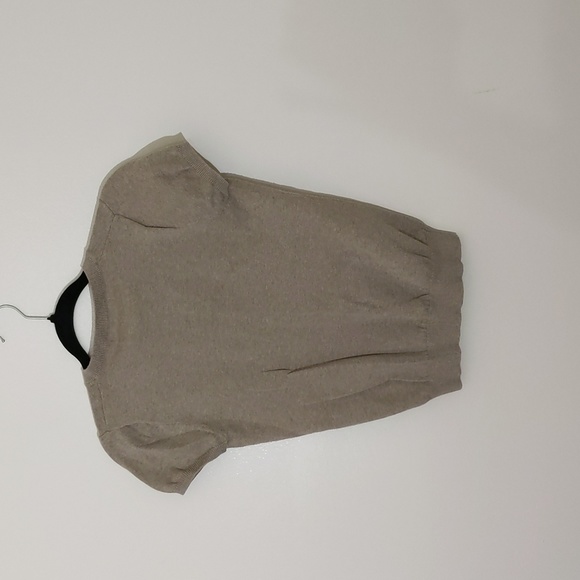 Zara| Tan Short Sleeve V-Neck Sweater Cotton Nylon Blend - Picture 2 of 9